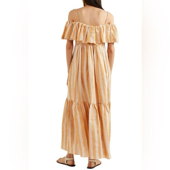 THREE GRACES LONDON Ida cold-shoulder metallic striped linen-blend maxi dress - Picture 5 of 12